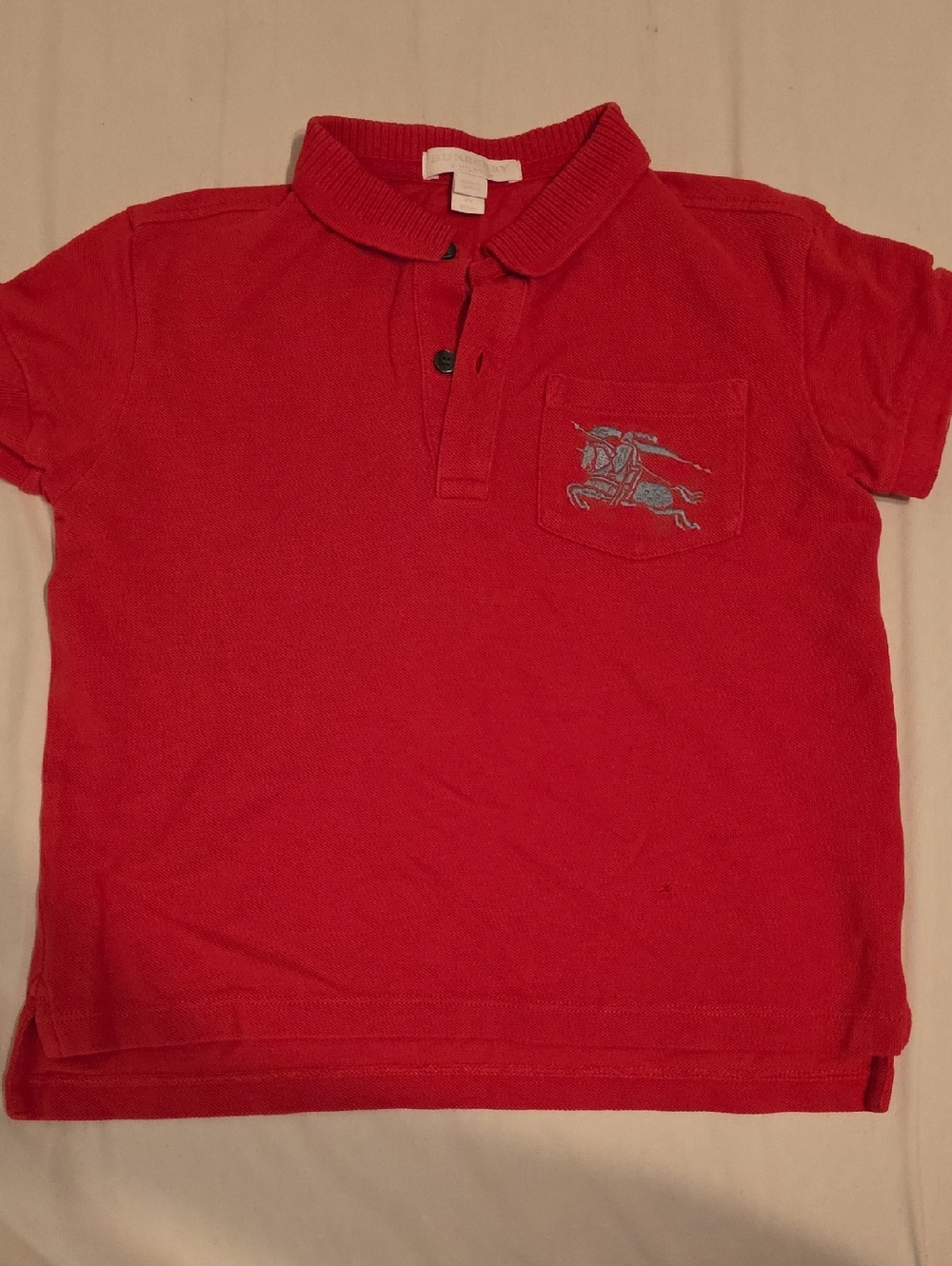 Burberry Red Short-Sleeve Polo with Embroidered Pocket Motif